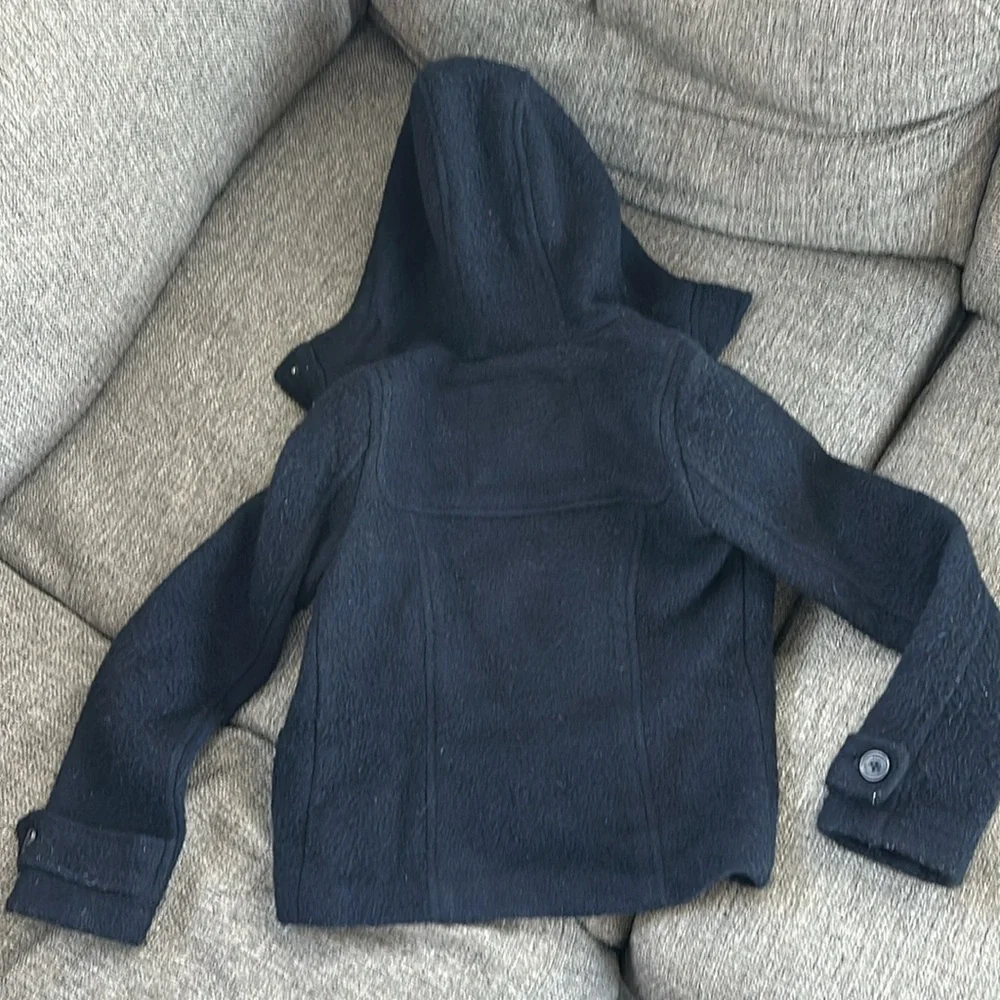 Abercrombie kids Wool Hooded Black Plaid Winter Jacket with Wooden buttons small